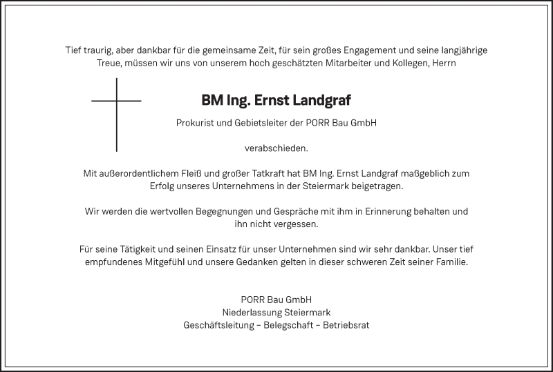  Traueranzeige für Ernst Landgraf vom 28.05.2019 aus Kleine Zeitung