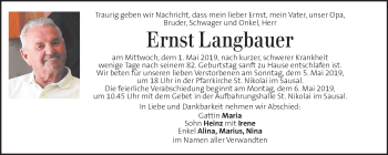Traueranzeige von Ernst Langbauer von Kleine Zeitung