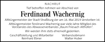 Traueranzeige von Ferdinand Wachernig von Kleine Zeitung