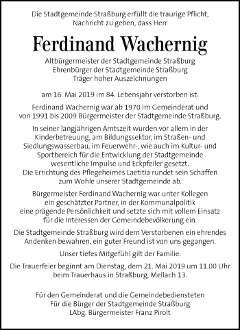 Traueranzeige von Ferdinand Wachernig von Kleine Zeitung