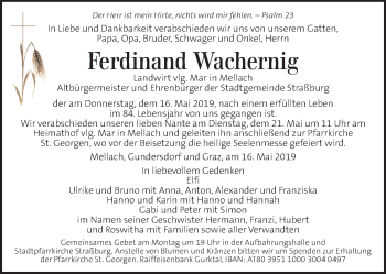 Traueranzeige von Ferdinand Wachernig von Kleine Zeitung