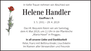 Traueranzeige von Helene Handler von Kleine Zeitung