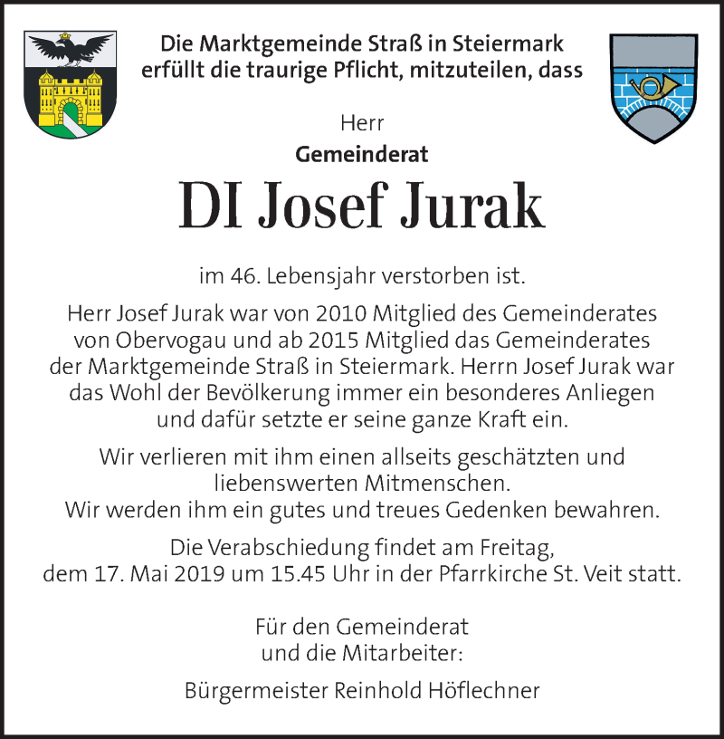  Traueranzeige für Josef Jurak vom 16.05.2019 aus Kleine Zeitung