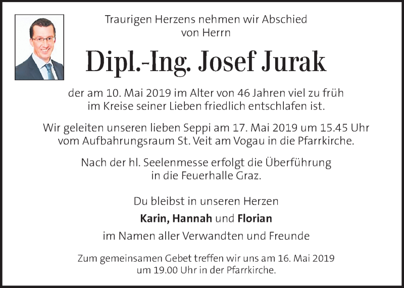  Traueranzeige für Josef Jurak vom 15.05.2019 aus Kleine Zeitung