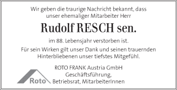 Traueranzeigen Von Rudolf Resch | Trauer.kleinezeitung.at