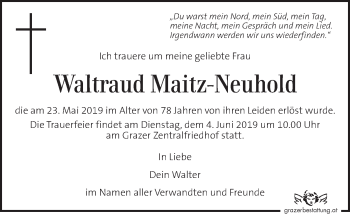 Traueranzeige von Waltraud Maitz-Neuhold von Kleine Zeitung