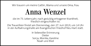 Traueranzeige von Anna Wenzel von Kleine Zeitung