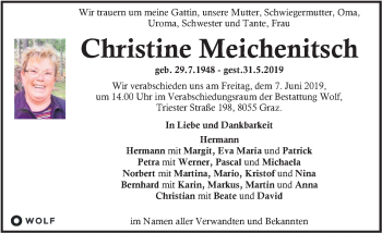 Traueranzeige von Christine Meichenitsch von Kleine Zeitung
