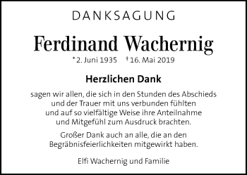 Traueranzeige von Ferdinand Wachernig von Kleine Zeitung