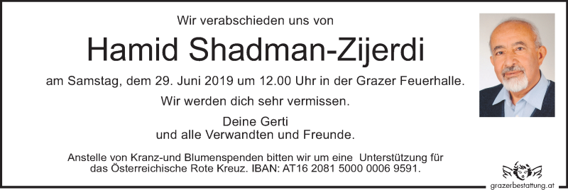  Traueranzeige für Hamid Shadman-Zijerdi vom 26.06.2019 aus Kleine Zeitung