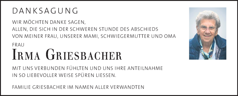  Traueranzeige für Irma Griesbacher vom 02.06.2019 aus Kleine Zeitung