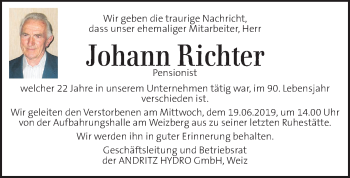 Traueranzeige von Johann Richter von Kleine Zeitung