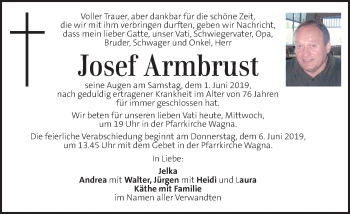 Traueranzeige von Josef Armbrust von Kleine Zeitung