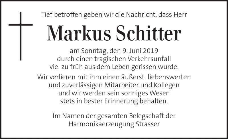  Traueranzeige für Markus Schitter vom 13.06.2019 aus Kleine Zeitung