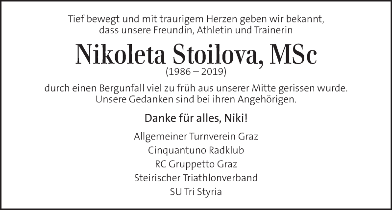  Traueranzeige für Nikoleta Stoilova vom 06.06.2019 aus Kleine Zeitung
