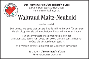 Traueranzeige von Waltraud Maitz-Neuhold von Kleine Zeitung
