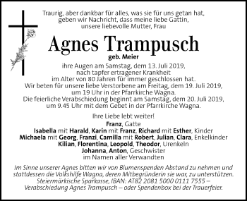 Traueranzeige von Agnes Trampusch von Kleine Zeitung