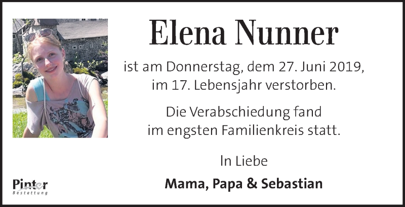  Traueranzeige für Elena Nunner vom 04.07.2019 aus Kleine Zeitung