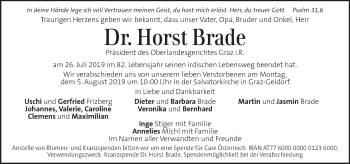 Traueranzeige von Horst Brade von Kleine Zeitung