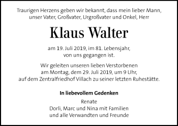 Traueranzeige von Klaus Walter von Kleine Zeitung