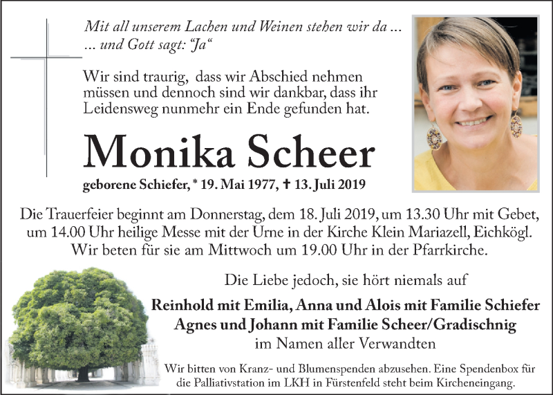  Traueranzeige für Monika Scheer vom 16.07.2019 aus Kleine Zeitung