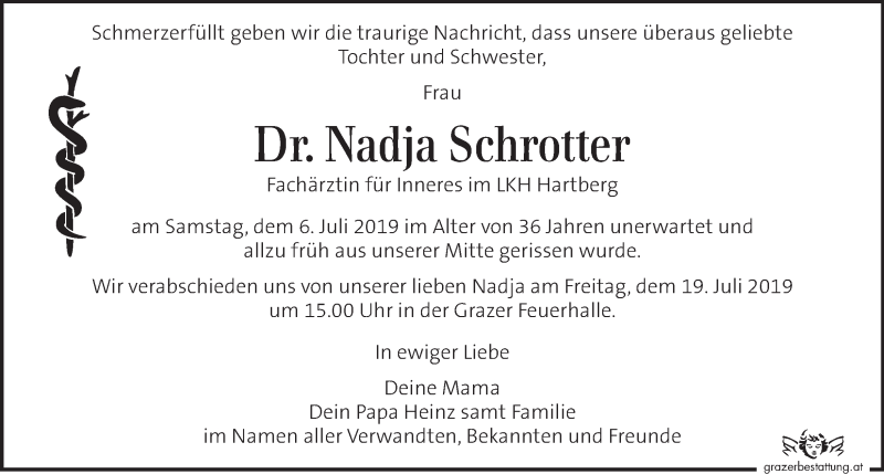  Traueranzeige für Nadja Schrotter vom 17.07.2019 aus Kleine Zeitung