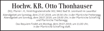 Traueranzeige von Otto Thonhauser von Kleine Zeitung