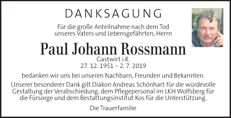 Traueranzeigen Von Paul Johann Rossmann Trauer Kleinezeitung At