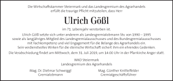 Traueranzeige von Ulrich Gößl von Kleine Zeitung