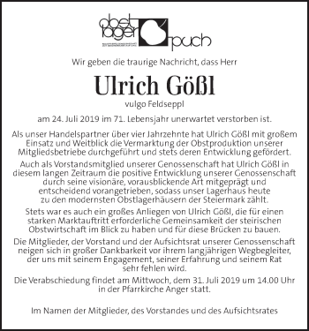 Traueranzeige von Ulrich Gößl von Kleine Zeitung