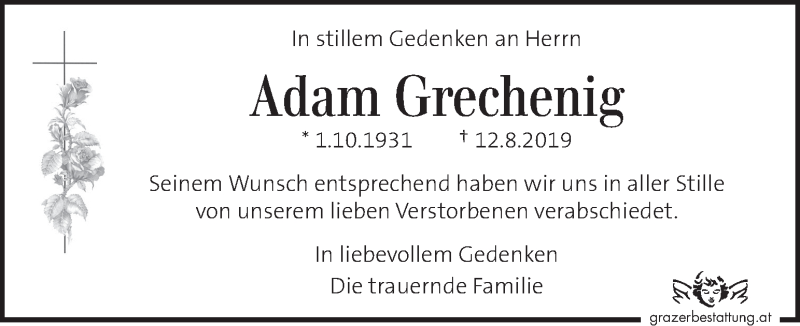  Traueranzeige für Adam Grechenig vom 17.08.2019 aus Kleine Zeitung
