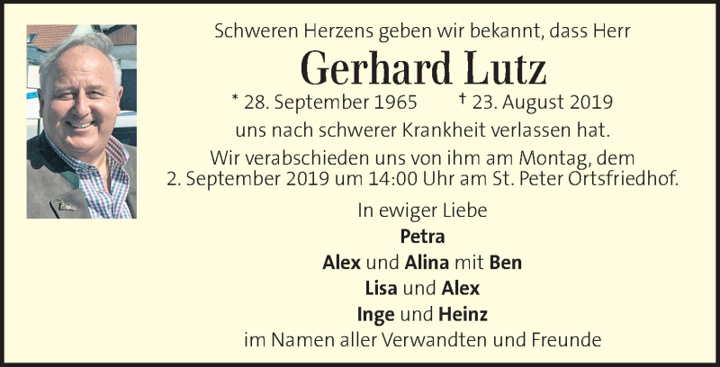  Traueranzeige für Gerhard Lutz vom 29.08.2019 aus Kleine Zeitung