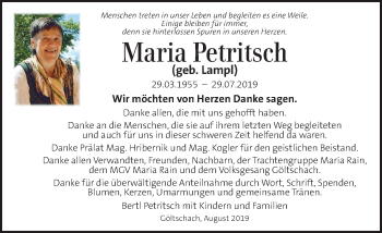 Traueranzeige von Maria Petritsch von Kleine Zeitung