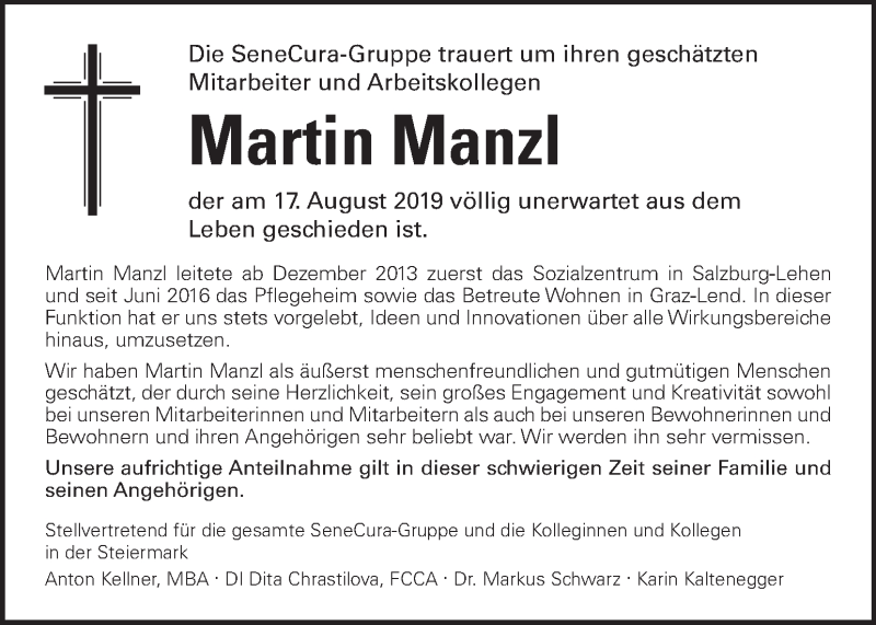  Traueranzeige für Martin Manzl vom 25.08.2019 aus Kleine Zeitung