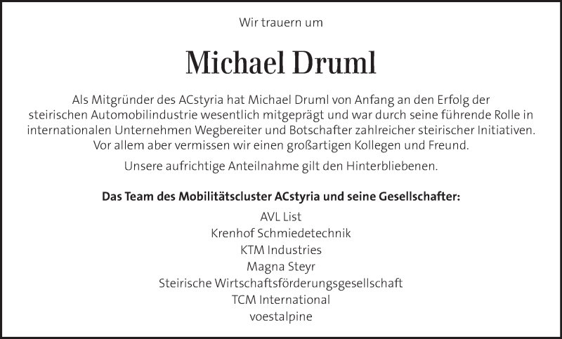  Traueranzeige für Michael Druml vom 25.08.2019 aus Kleine Zeitung