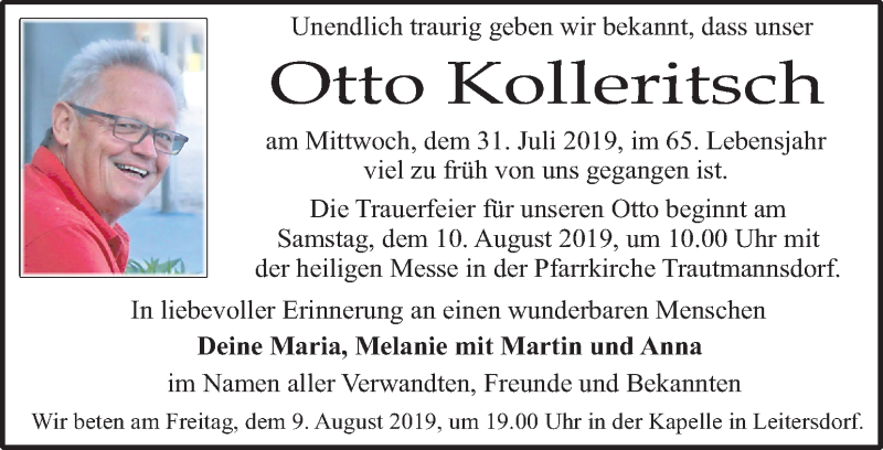  Traueranzeige für Otto Kolleritsch vom 04.08.2019 aus Kleine Zeitung