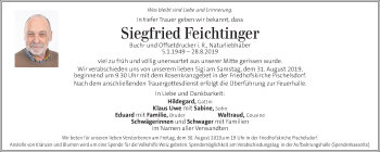 Traueranzeige von Siegfried Feichtinger von Kleine Zeitung