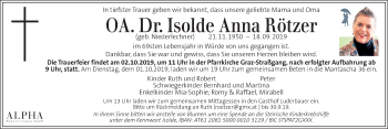 Traueranzeige von Isolde Anna Rötzer von Kleine Zeitung