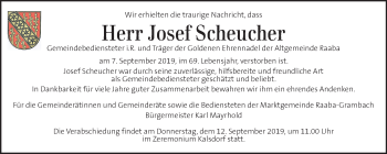 Traueranzeige von Josef Scheucher von Kleine Zeitung