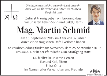 Traueranzeige von Martin Schmid von Kleine Zeitung