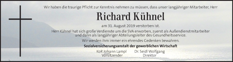  Traueranzeige für Richard Kühnel vom 07.09.2019 aus Kleine Zeitung