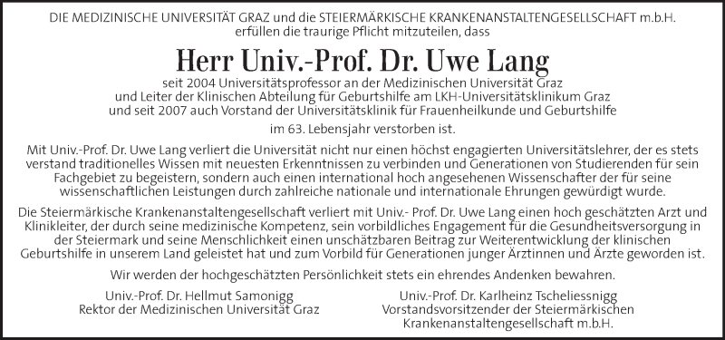  Traueranzeige für Uwe Lang vom 19.09.2019 aus Kleine Zeitung