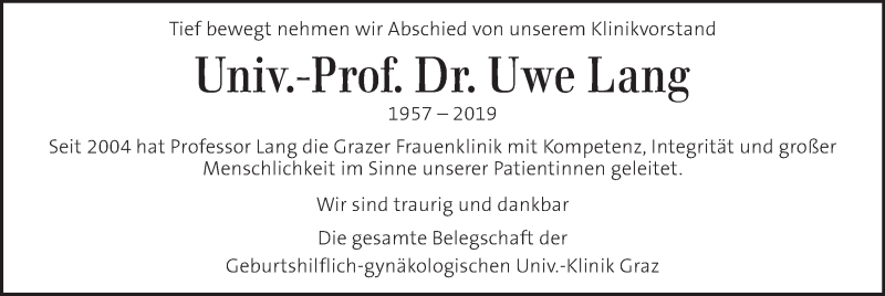  Traueranzeige für Uwe Lang vom 18.09.2019 aus Kleine Zeitung