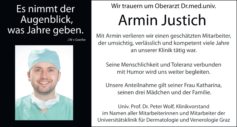  Traueranzeige für Armin Justich vom 22.01.2020 aus Kleine Zeitung