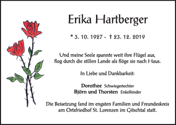 Traueranzeige von Erika Hartberger von Kleine Zeitung