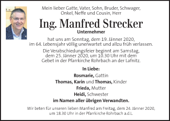 Traueranzeige von Manfred Strecker von Kleine Zeitung