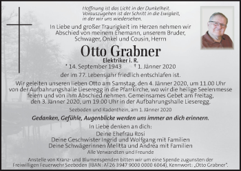 Traueranzeige von Otto Grabner von Kleine Zeitung