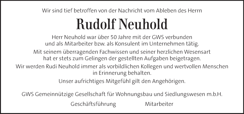  Traueranzeige für Rudolf Neuhold vom 18.01.2020 aus Kleine Zeitung