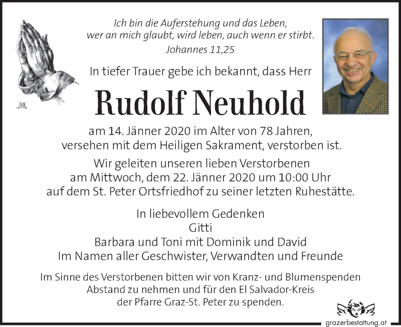  Traueranzeige für Rudolf Neuhold vom 17.01.2020 aus Kleine Zeitung