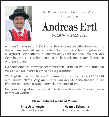 Traueranzeige von Andreas Ertl von Kleine Zeitung